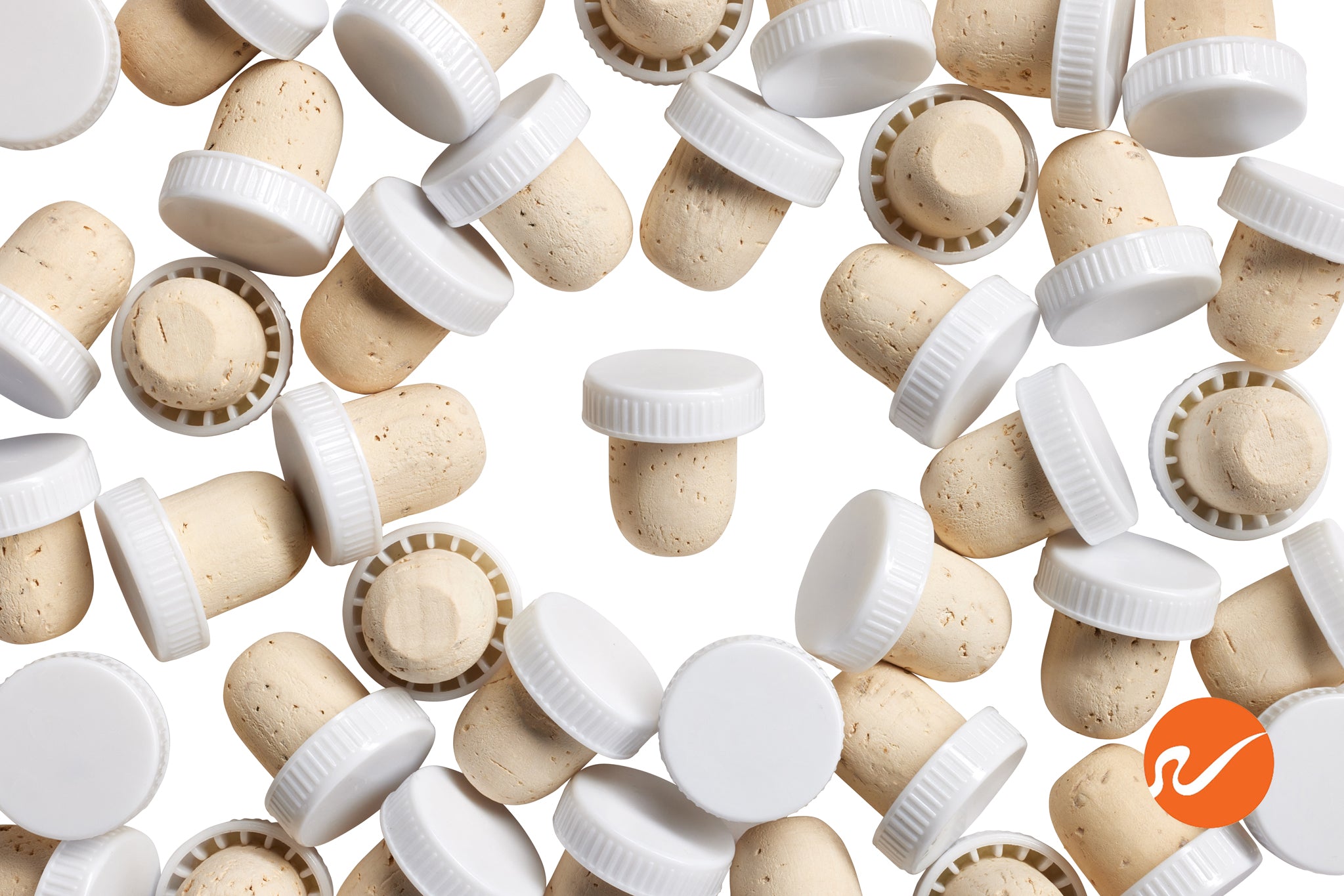 19.5mm Natural T-Corks with White Tops - WidgetCo