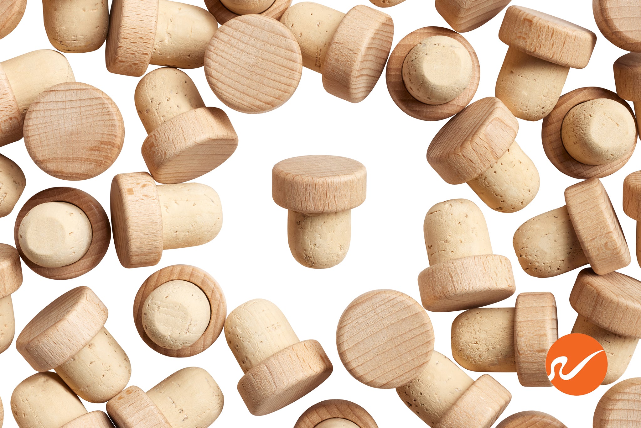20.5mm Natural T-Corks with Wood Tops - WidgetCo