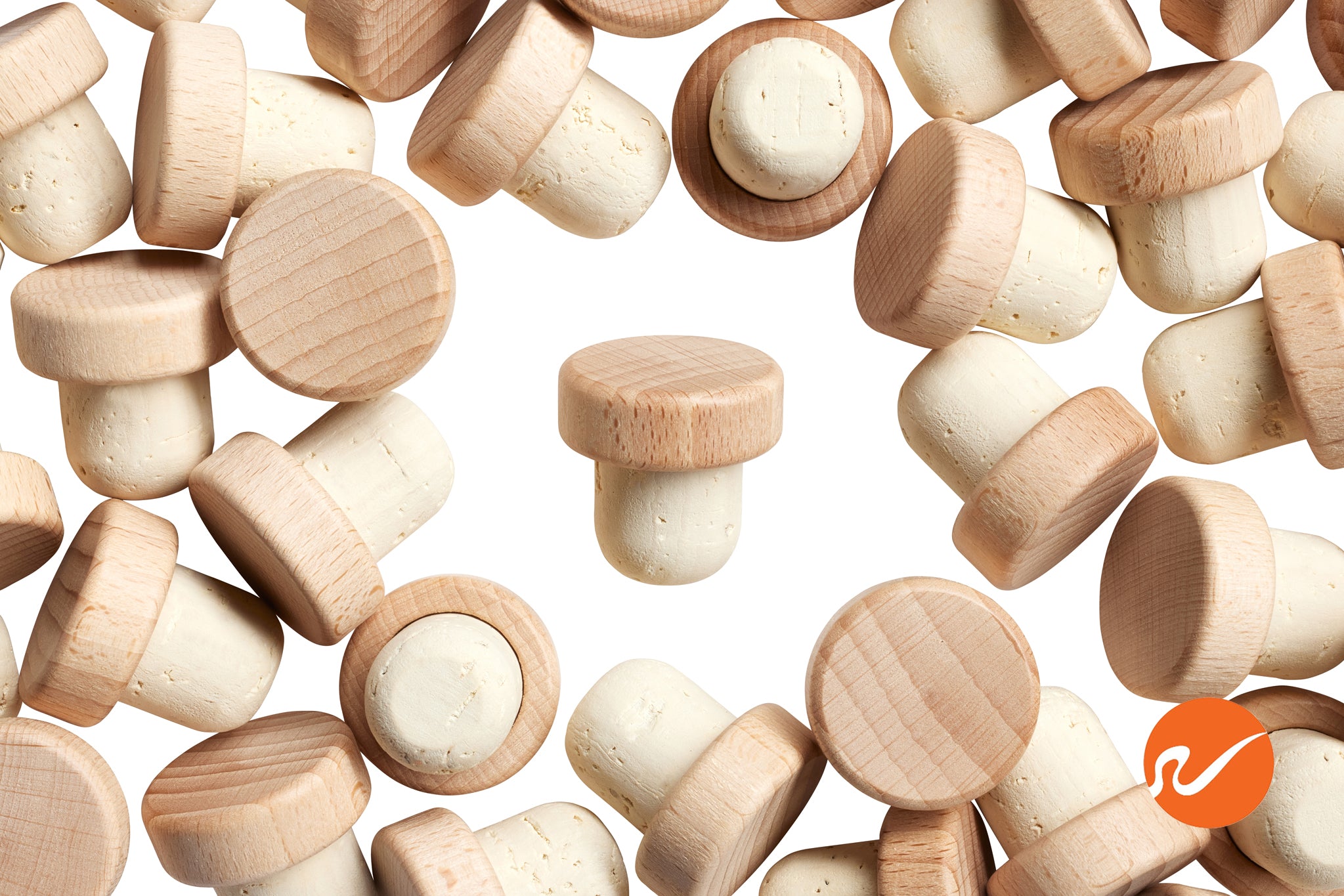 22.5mm Natural T-Corks with Wood Tops - WidgetCo