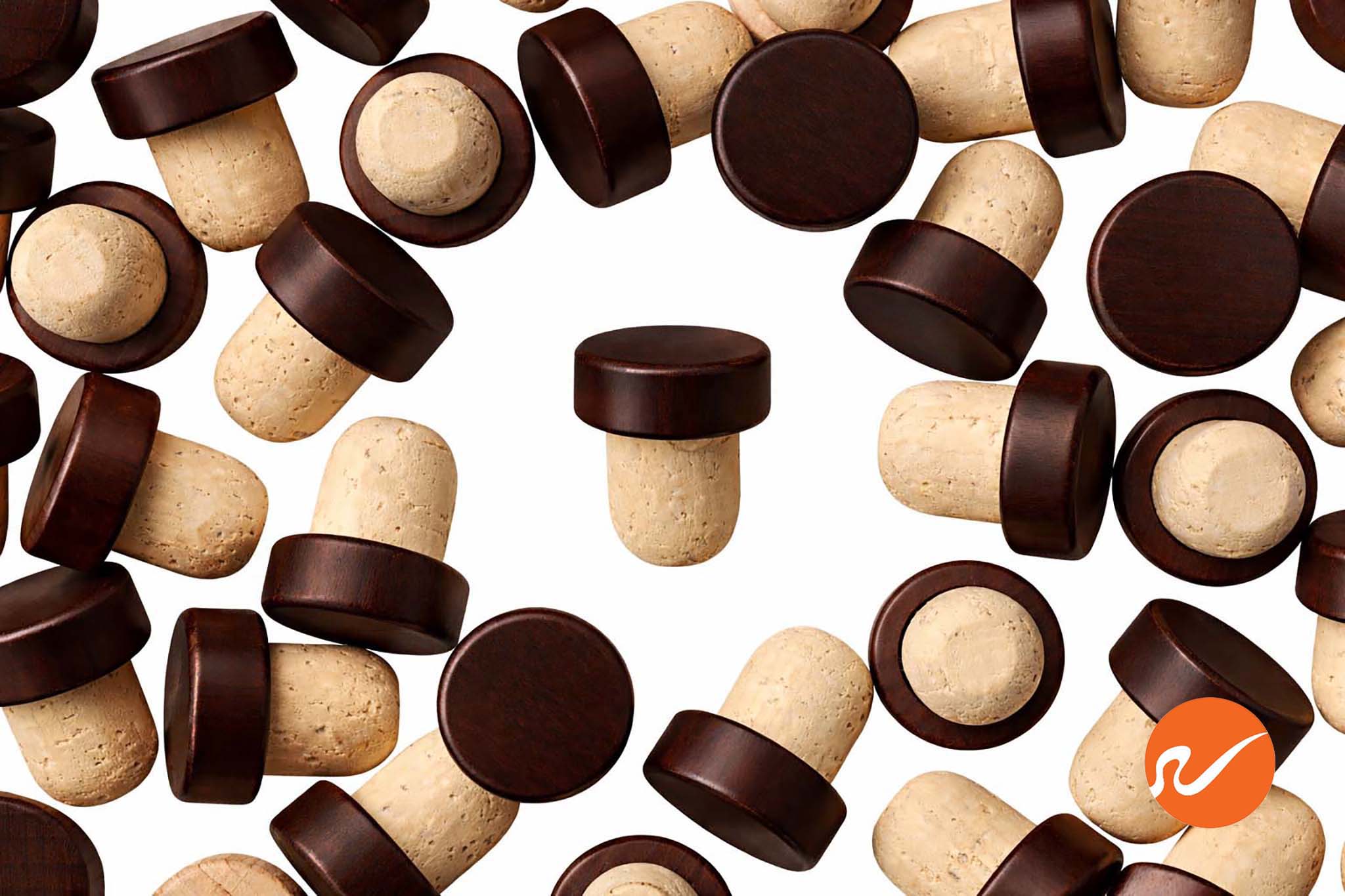 20.5mm Natural T-Corks w/ Espresso Tops - Bulk | WidgetCo