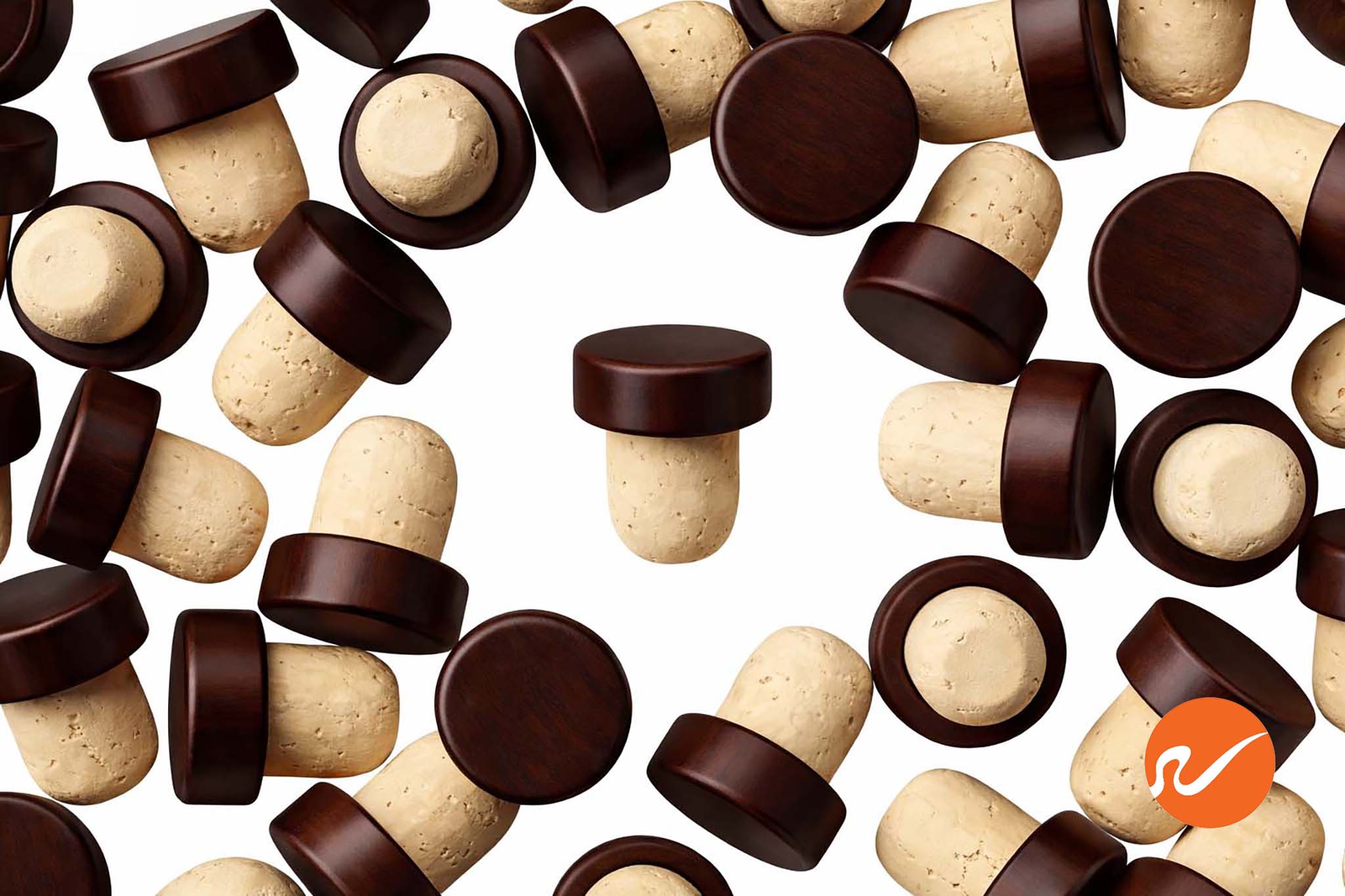 22.5mm Natural T-Corks with Espresso Brown Wood Tops