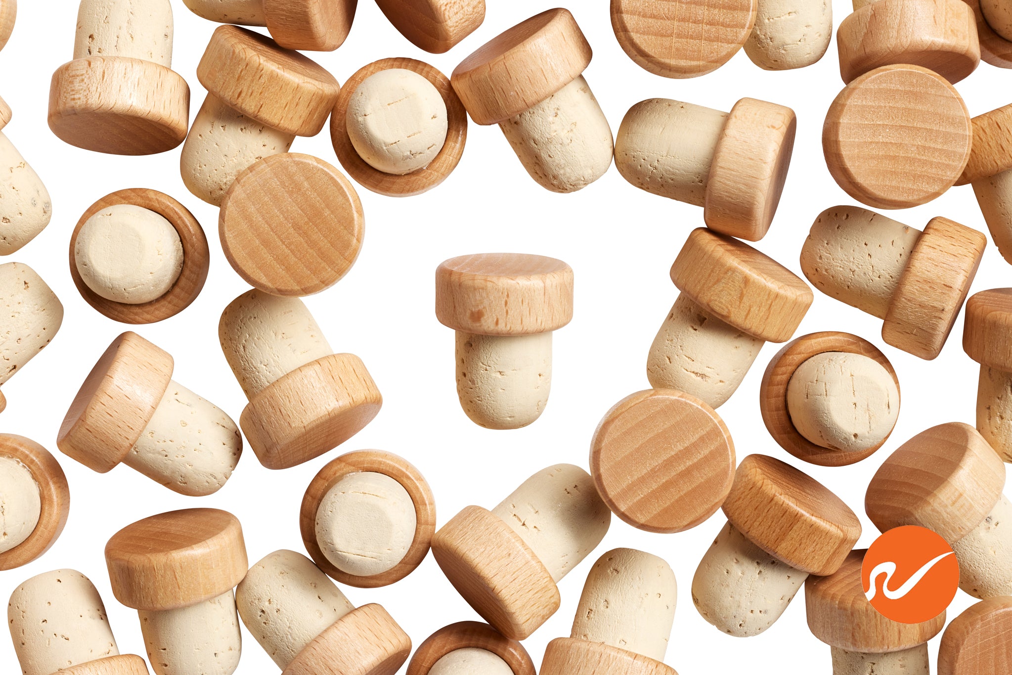 19.5mm Natural T-Corks with Wood Tops w/ Varnish - WidgetCo