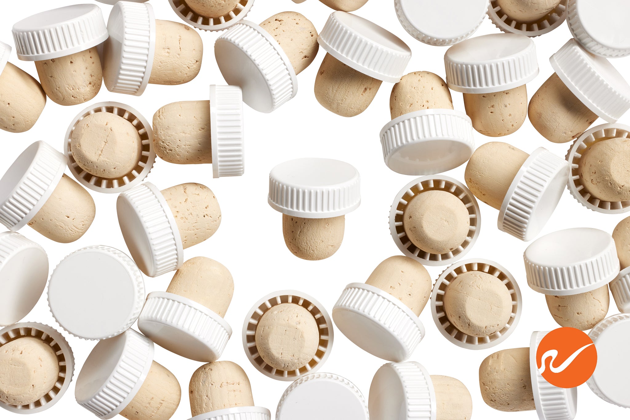 20.5mm Natural T-Corks with White Tops - WidgetCo